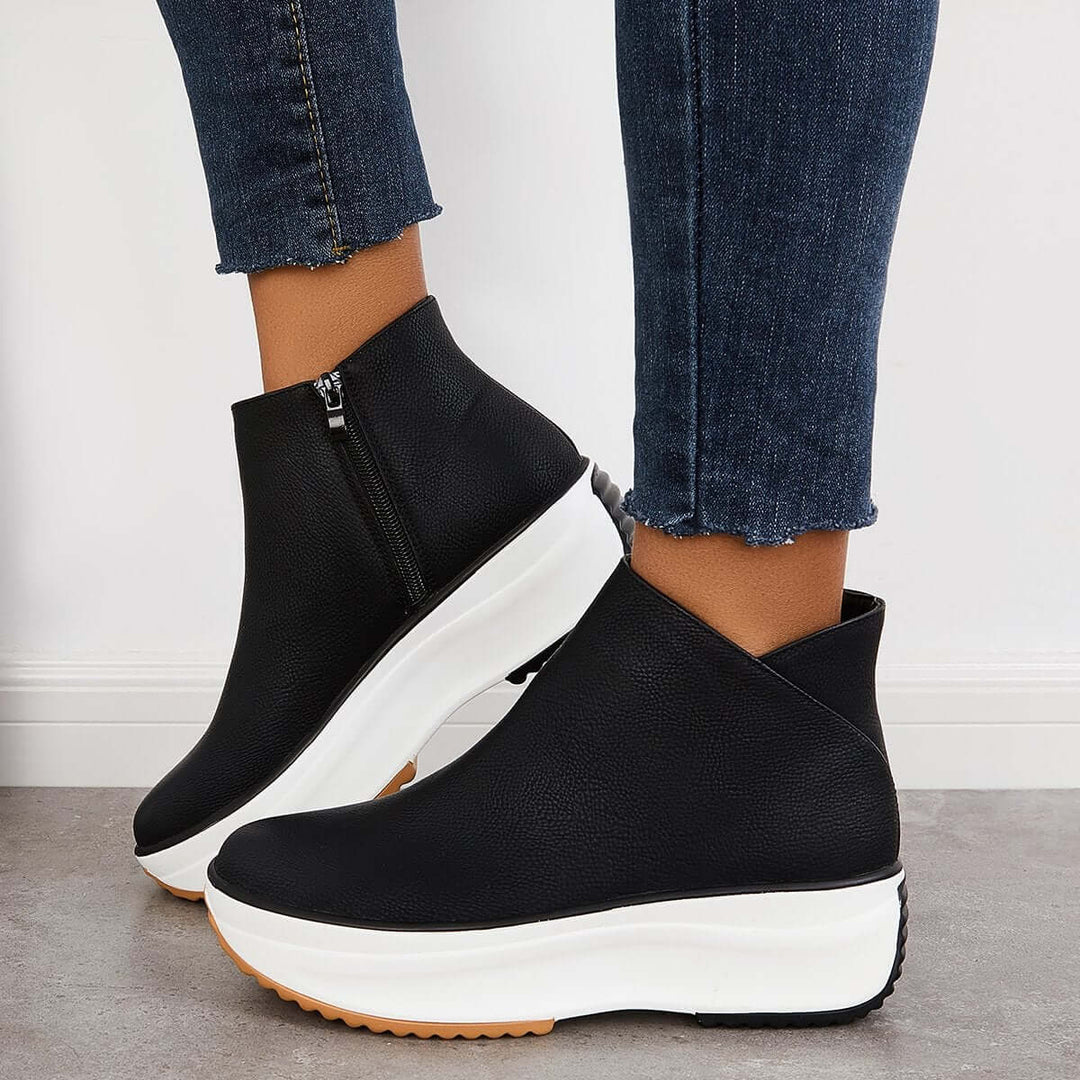 Non Slip Platform Wedge Sneakers Slip on Ankle Boots