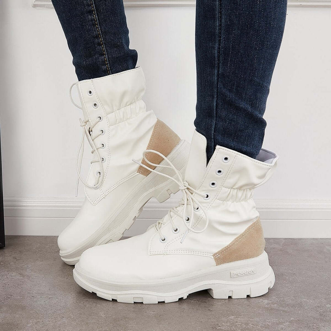 Platform Chunky Heel Ankle Boots Lace Up Lug Sole Booties