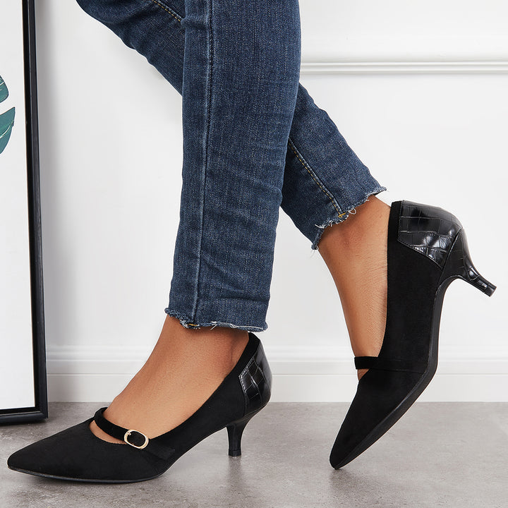 Women Low Kitten Heels Pointed Toe Slip on Dress Pumps Shoes