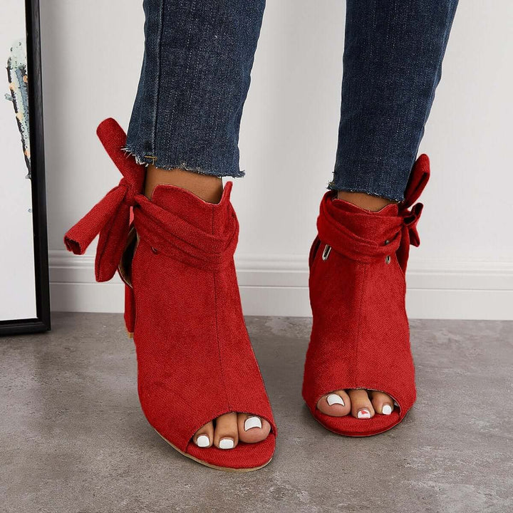 Hollow Chunky High Heels Lace Up Bowknot Ankle Strap Sandals