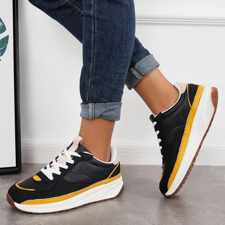 Colorblock Lace Up Platform Trainer Sneakers Running Shoes