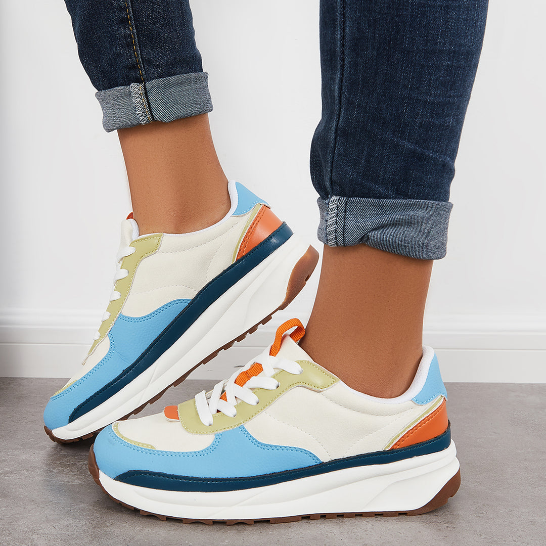 Colorblock Lace Up Platform Trainer Sneakers Running Shoes