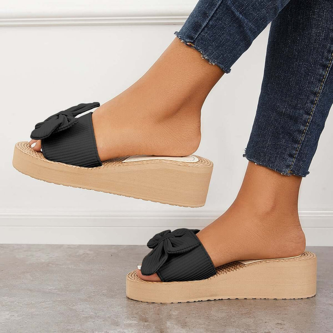 Casual Bowknot Platform Slippers Slip on Slide Sandals