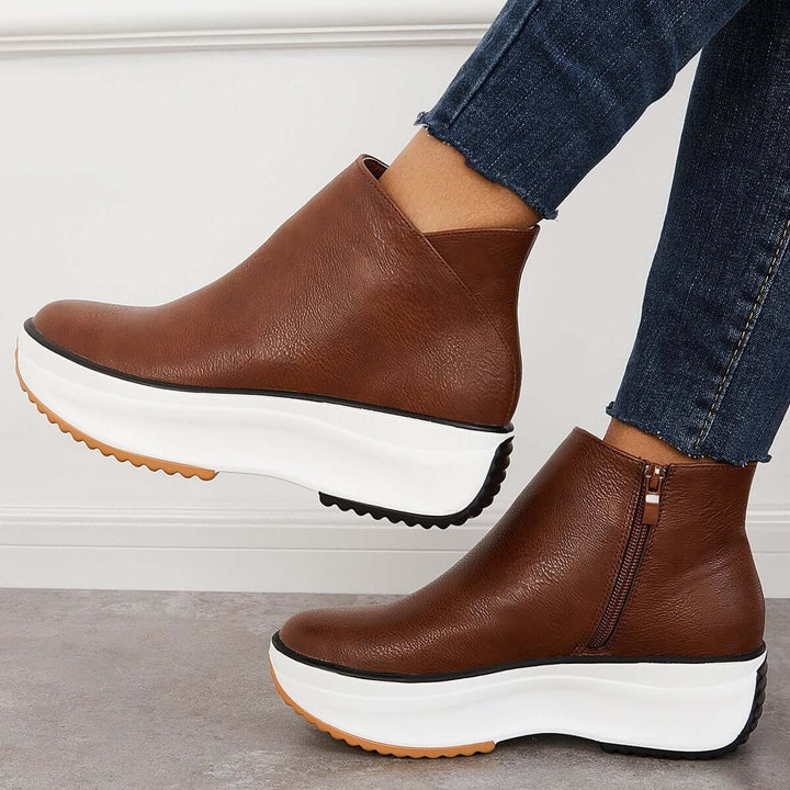 Non Slip Platform Wedge Sneakers Slip on Ankle Boots