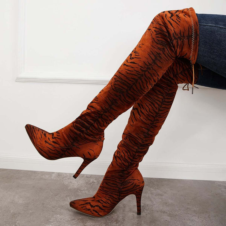 Stretchy Over The Knee Boots Pointed Toe Stiletto Heel Boots