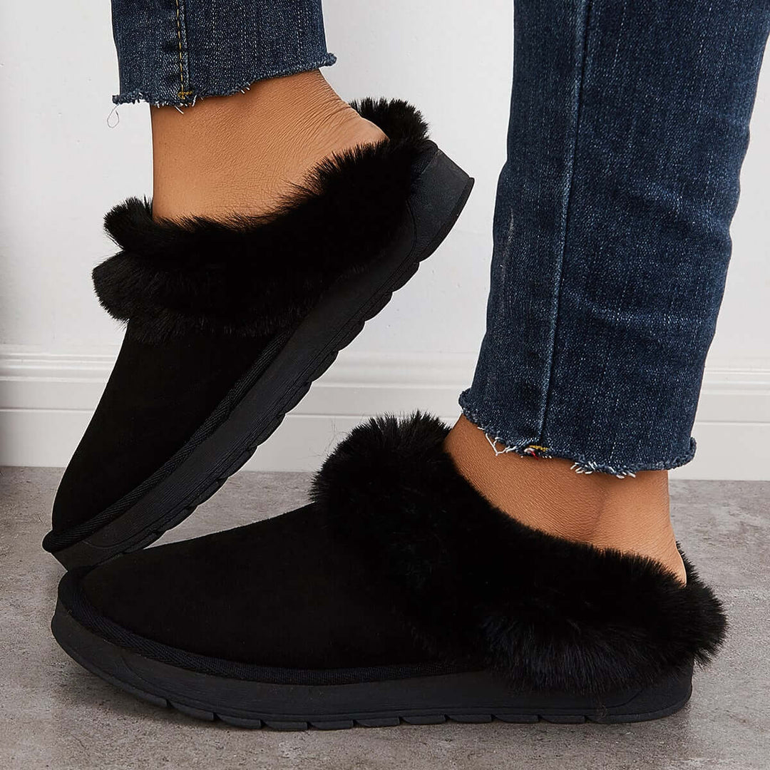 Winter Warm Suede Mules Slippers Slip On Fur Lined Shoes