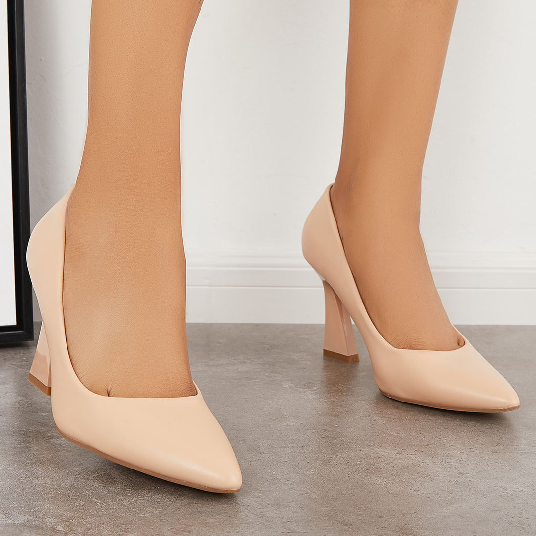 Women Pointed Toe Block High Heel Pumps Dress Shoes