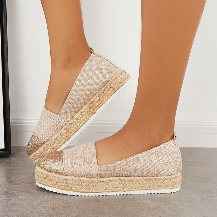 Casual Two Tone Espadrille Platform Heel Loafers Walking Shoes