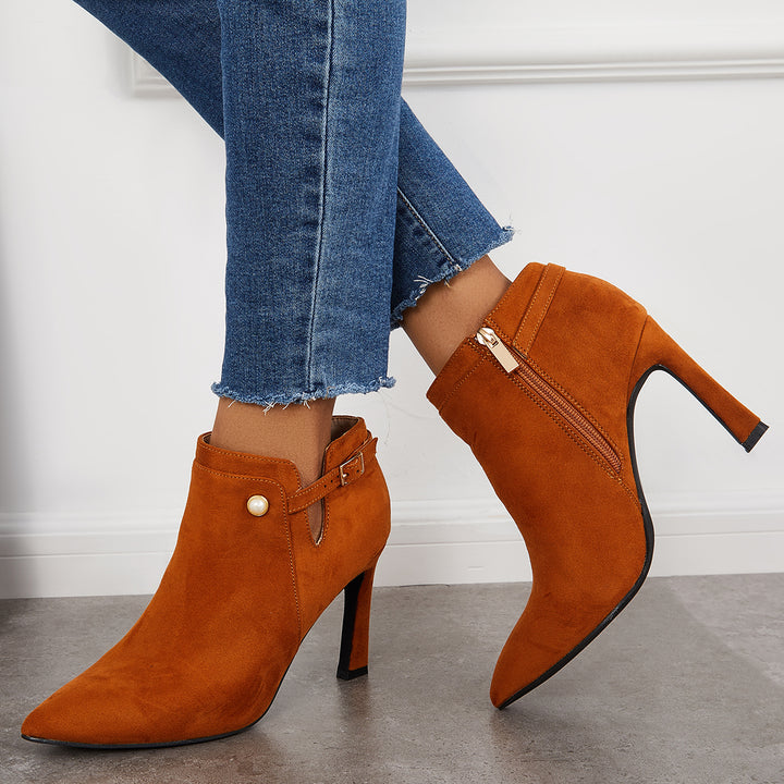 Pointed Toe Stiletto High Heels Ankle Boots Zipper Dressy Booties