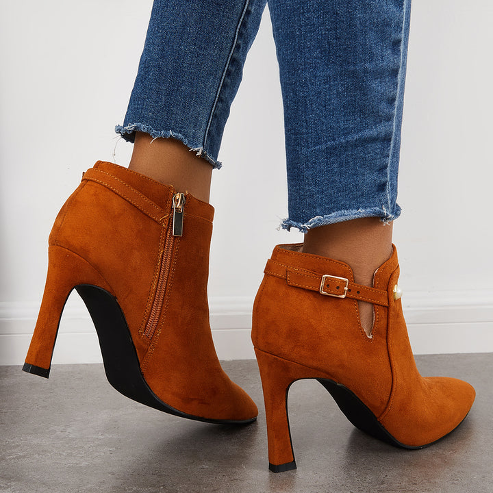 Pointed Toe Stiletto High Heels Ankle Boots Zipper Dressy Booties