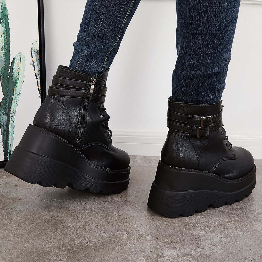Goth Chunky Platform Heel Ankle Boots Punk Zipper Booties