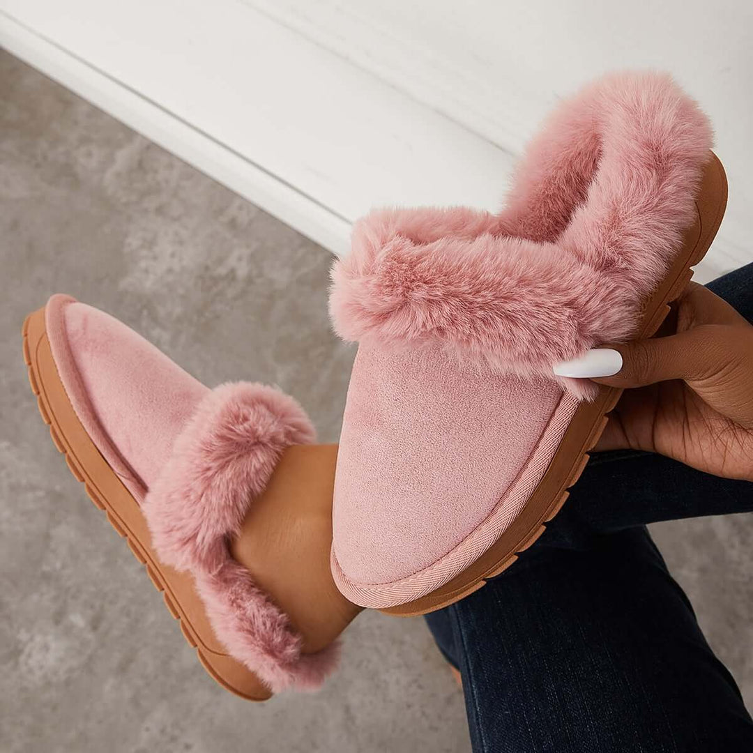 Winter Warm Suede Mules Slippers Slip On Fur Lined Shoes