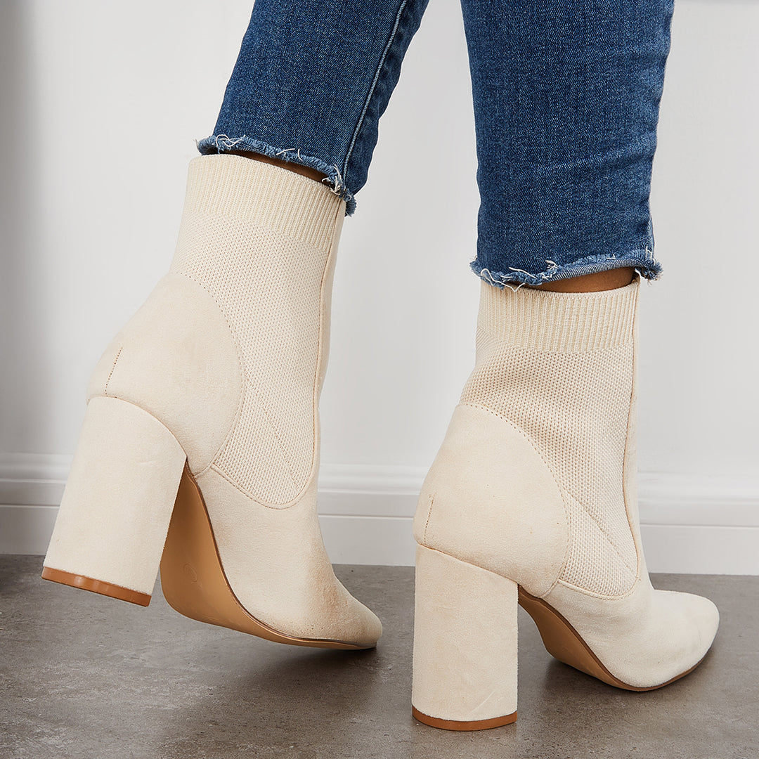 Chunky Block High Heel Ankle Boots Cowboy Western Suede Booties