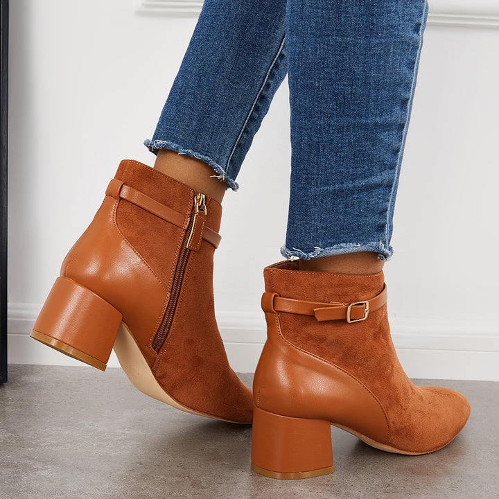 Round Toe Ankle Boots Chunky Block Heel Fall Winter Booties