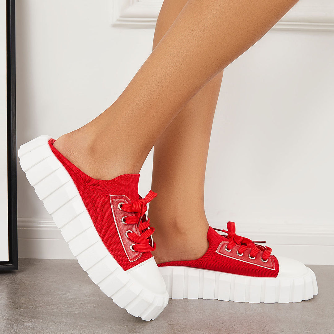 Canvas Mule Sneakers Platform Lug Sole Heel Walking Shoes
