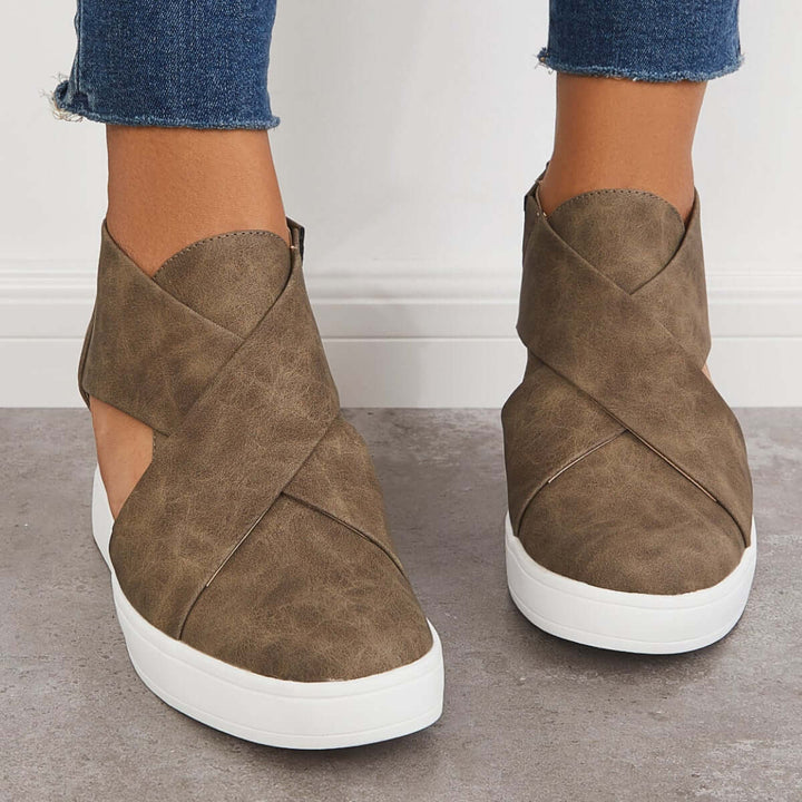 Casual Wedge Sneakers Platform Crisscross Cut Out Shoes