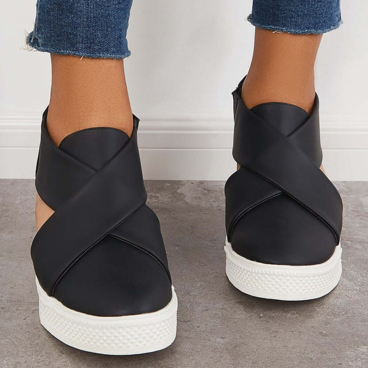 Stylish Crisscross Platform Wedge Sneakers Closed Toe Cut Out Shoes