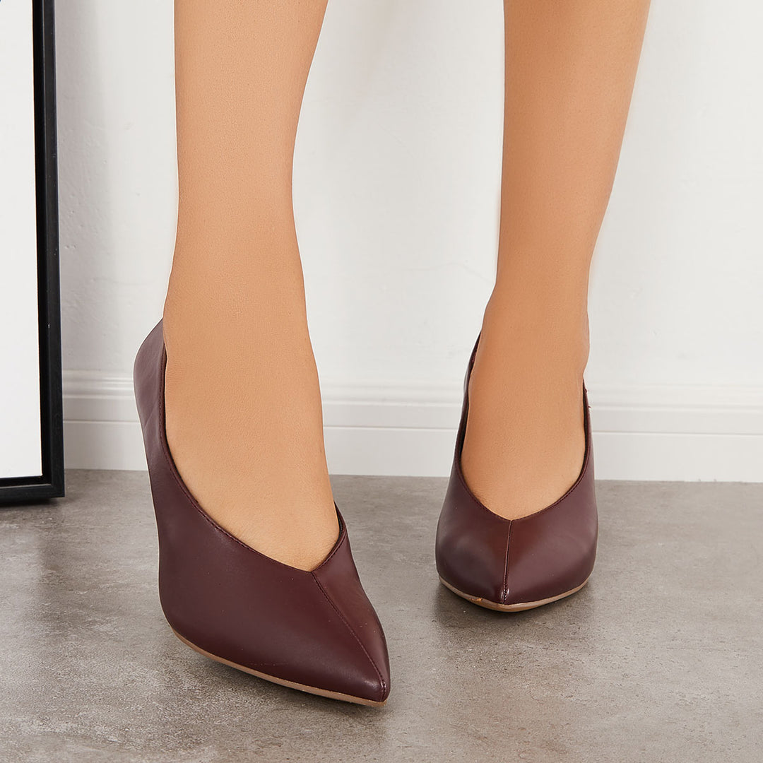 Women Pointed Toe Stiletto High Heels Slip on Office Pumps