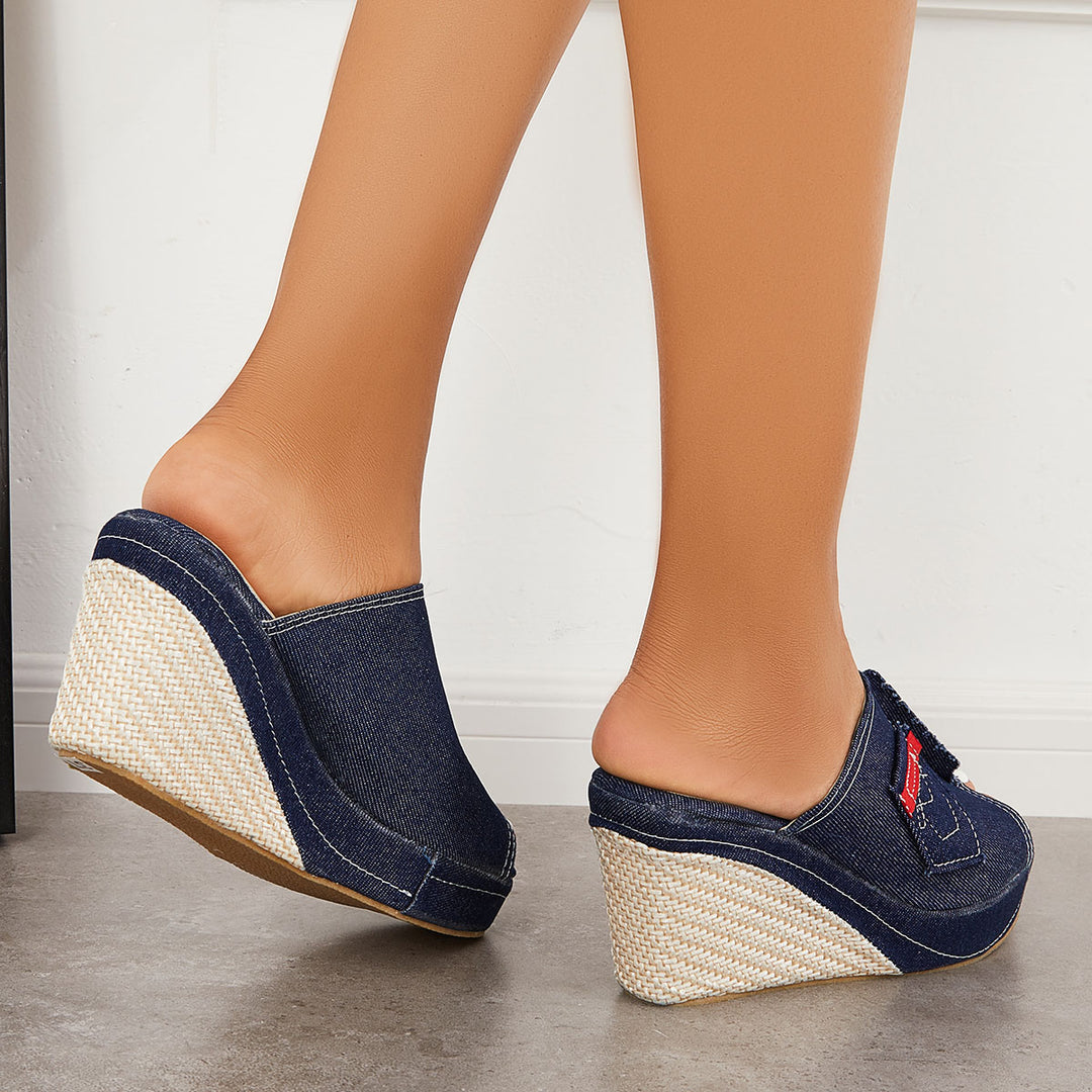 Peep Toe Espadrille Platform Wedges Backless Slide Sandals