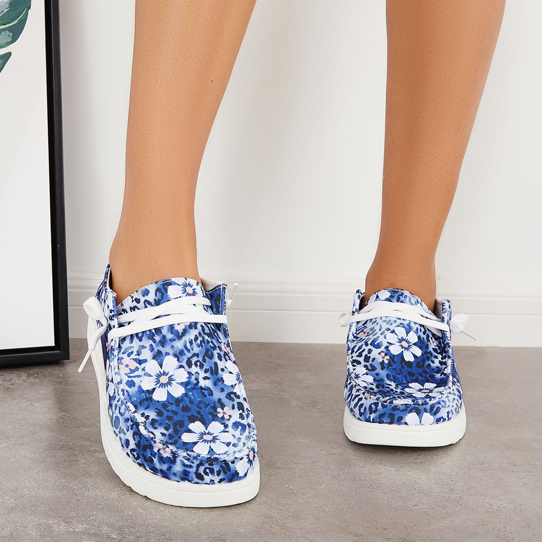 Floral Print Flat Loafers Slip on Lightweight Walking Shoes