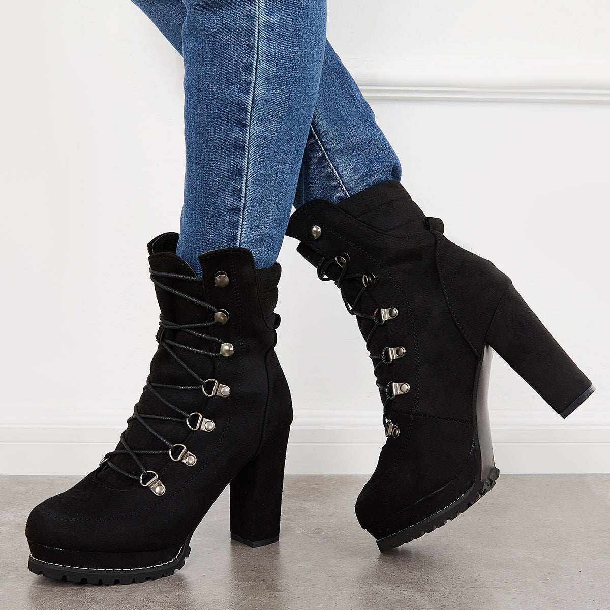Non Slip Chunky Platform High Heels Lace Up Ankle Boots – Tinstree