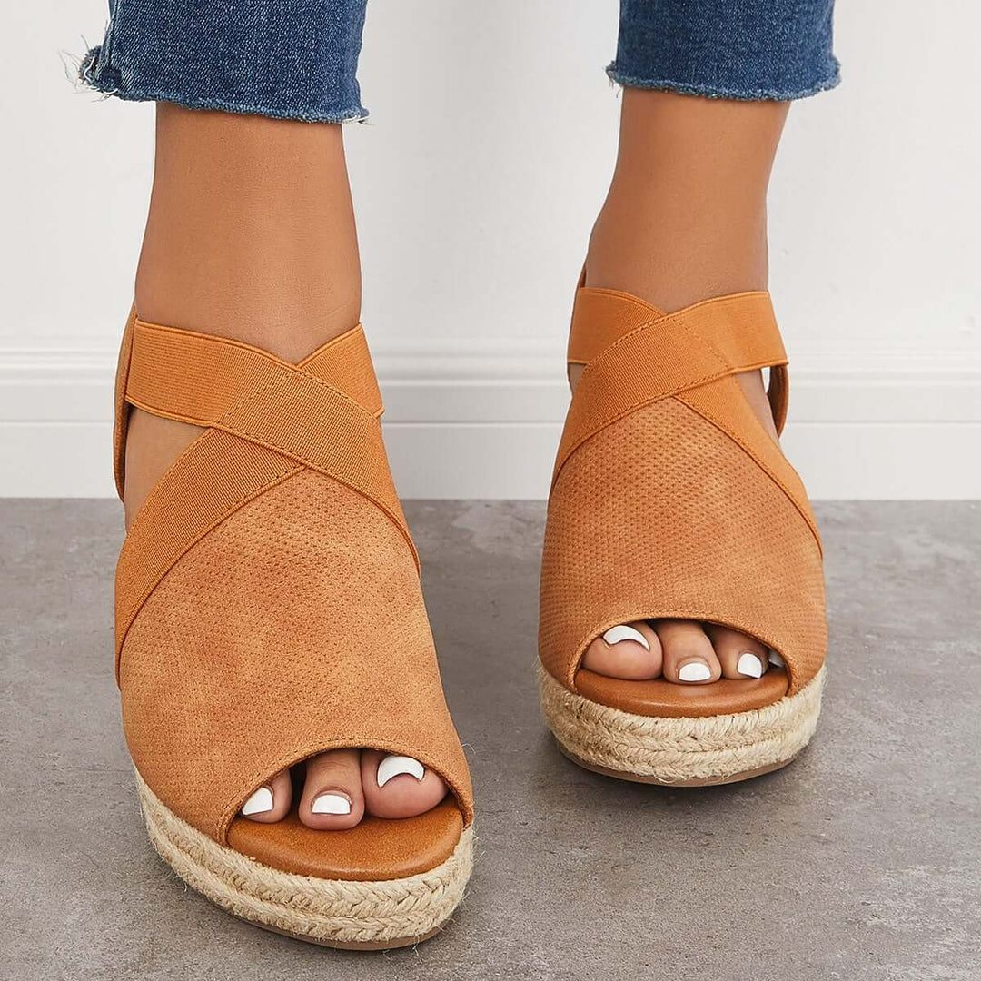 Peep Toe Platform Espadrille Wedges Ankle Strap Sandals