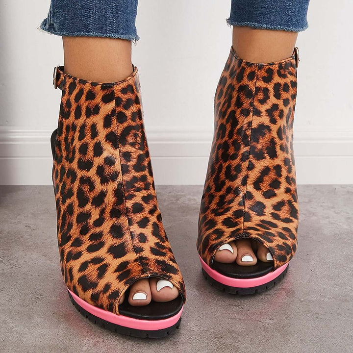 Peep Toe Chunky High Block Heels Cutout Slingback Sandals
