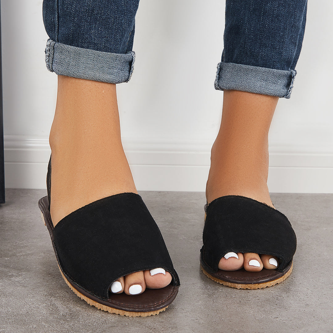 Women Flat Sandals Peep Toe Slingback Dressy Summer Sandals