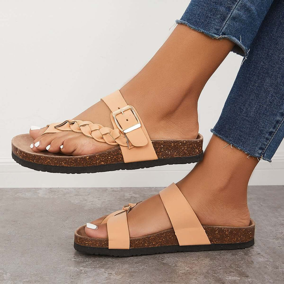 Cork Footbed Sandals Flip Flop Toe Rings Slide Shoes
