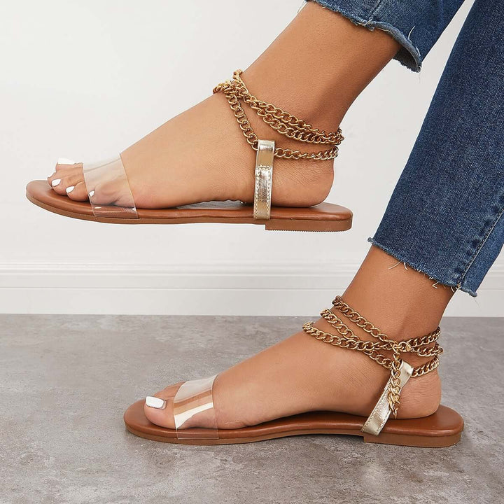 Open Toe Chain Strappy Shoes Ankle Strap Sandals