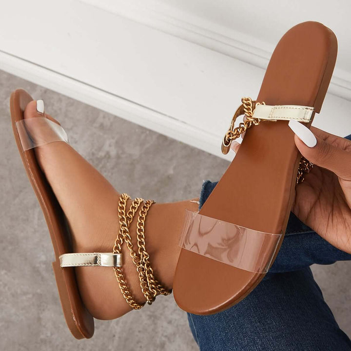 Open Toe Chain Strappy Shoes Ankle Strap Sandals