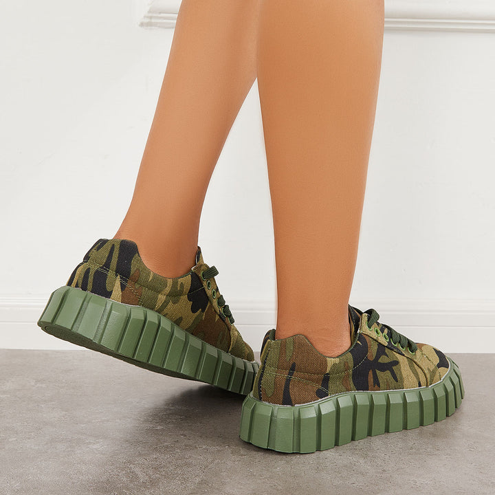 Canvas Low Top Platform Sneakers Lace Up Walking Shoes