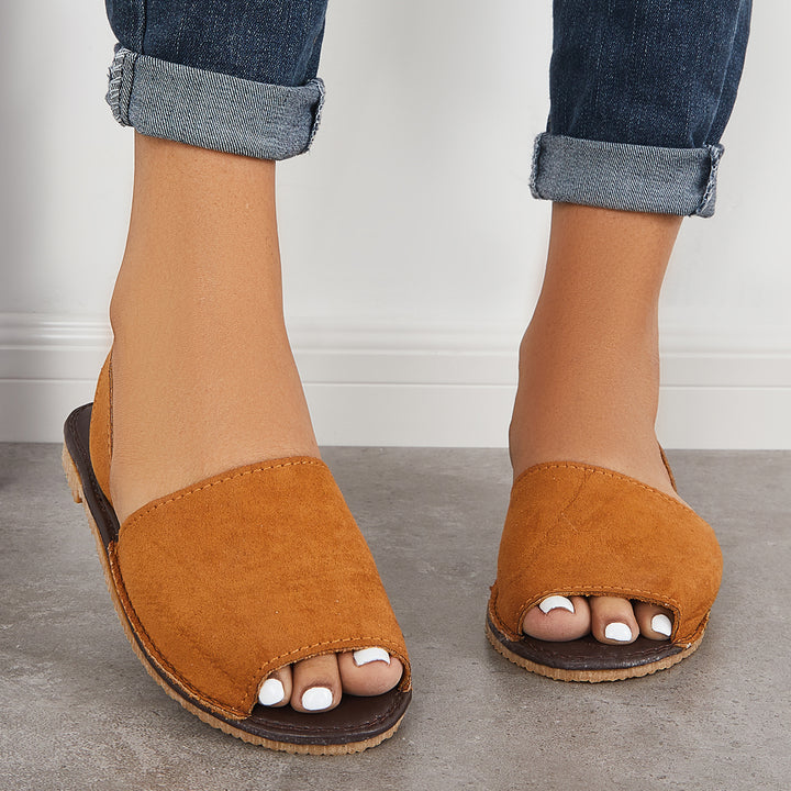 Women Flat Sandals Peep Toe Slingback Dressy Summer Sandals