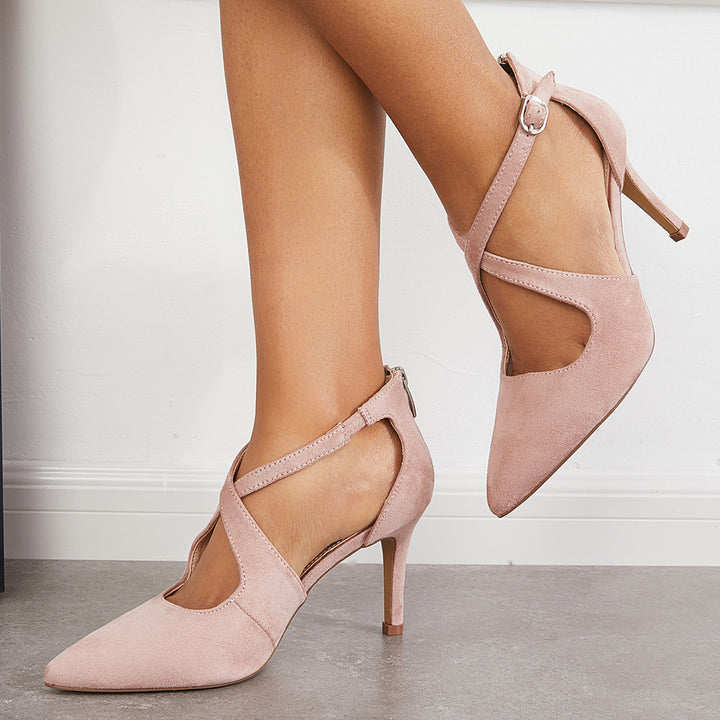 Pointed Toe Stiletto High Heels Criss Cross Strappy Dress Pumps