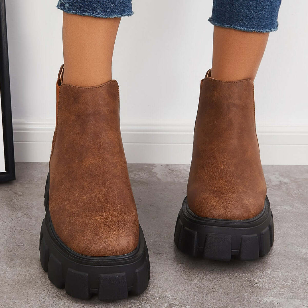 Chunky Platform Chelsea Boots Lug Sole Slip On Booties
