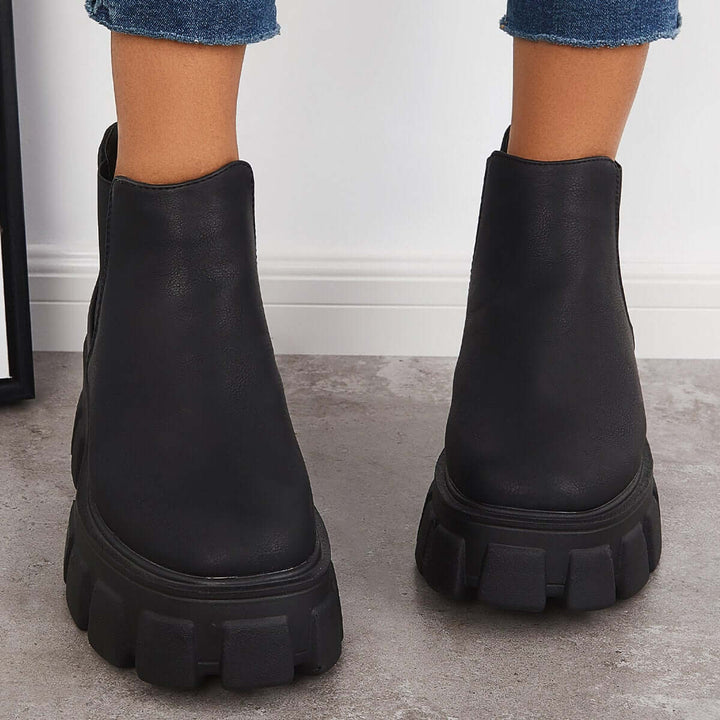 Chunky Platform Chelsea Boots Lug Sole Slip On Booties