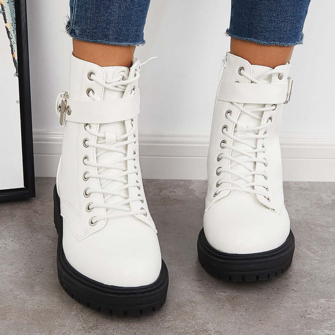 Chunky Platform Combat Booties Lace Up Lug Sole Ankle Boots