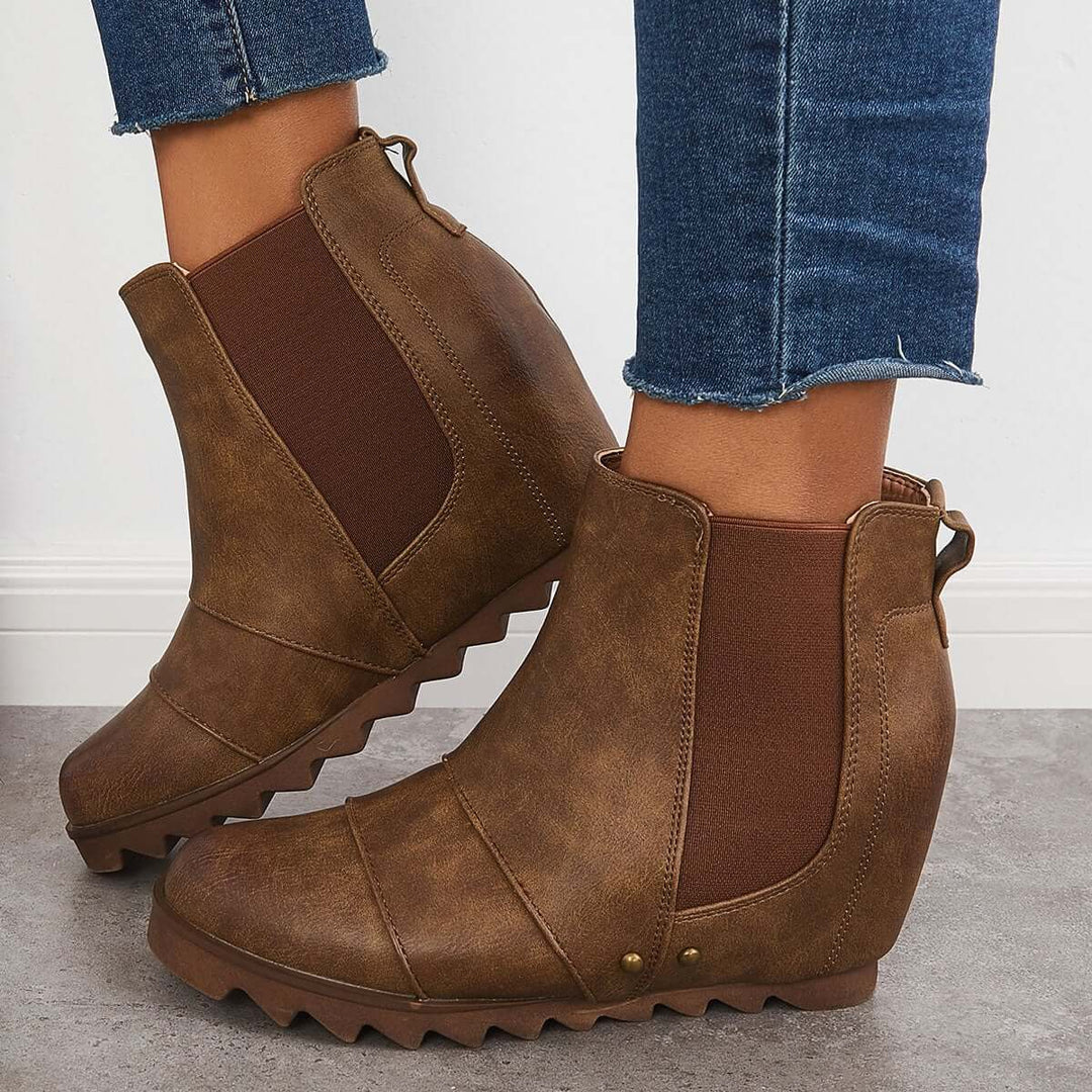 Non-Slip Hidden Wedge Chelsea Boots Pull on Ankle Booties