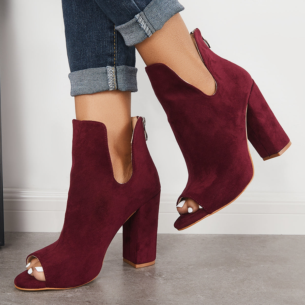 Cut Out Peep Toe Block Chunky High Heel Ankle Boots – Tinstree