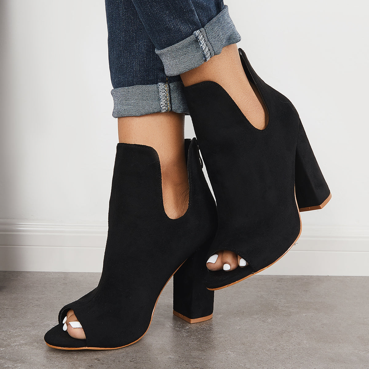 Cut Out Peep Toe Block Chunky High Heel Ankle Boots – Tinstree