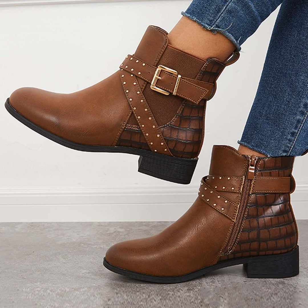 Chunky Low Heel Chelsea Booties Buckle Strap Ankle Boots