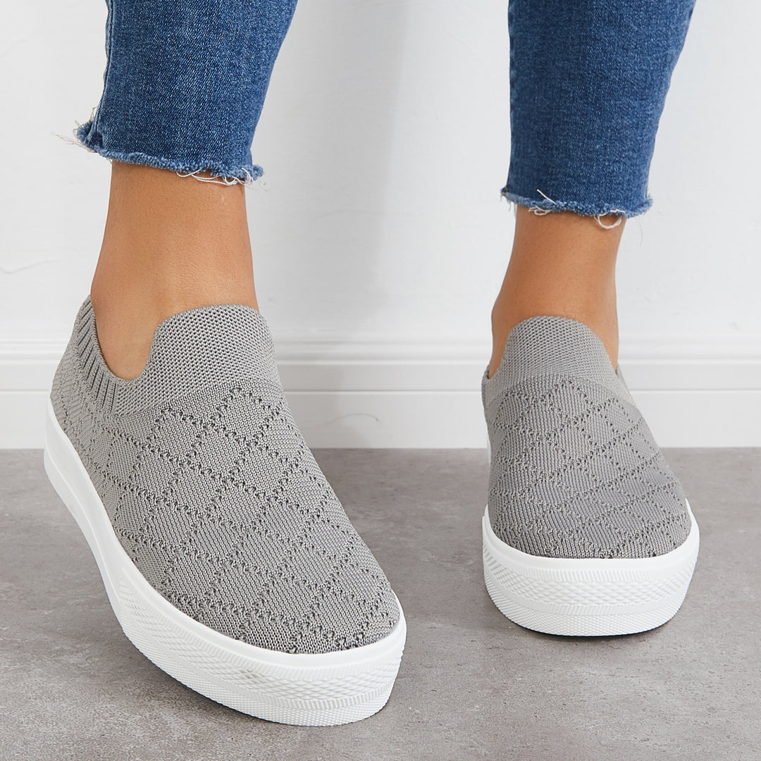 Stretch Knit Platform Slip on Loafers Breathable Walking Shoes