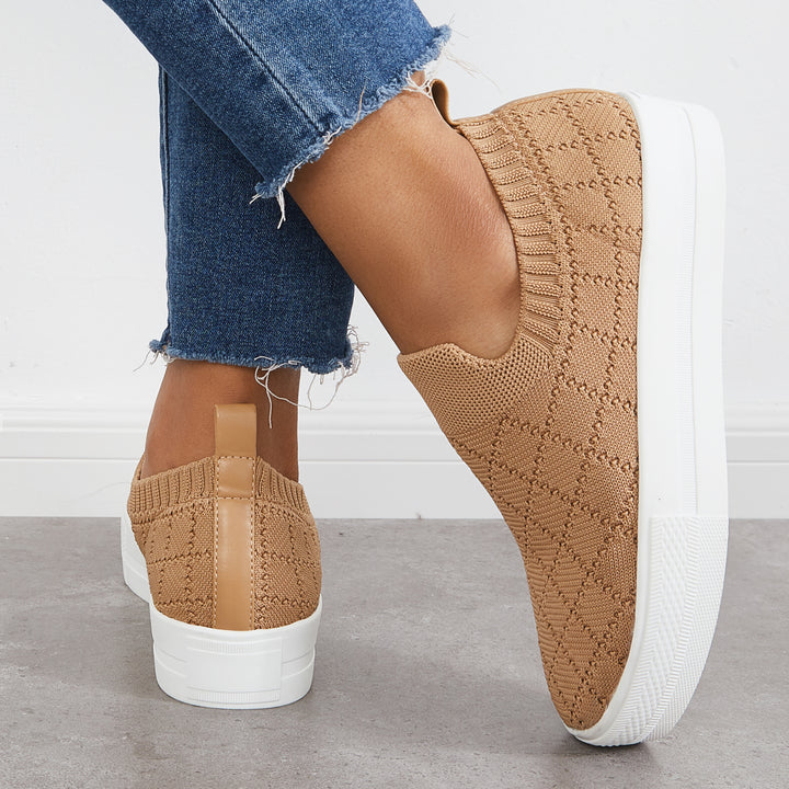 Stretch Knit Platform Slip on Loafers Breathable Walking Shoes