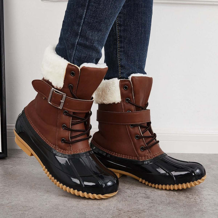 Non Slip Warm Fur Lining Snow Boots Waterproof Duck Ankle Boots