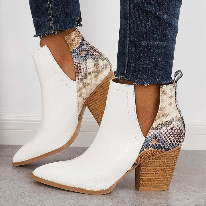 Womens Western Ankle Cowboy Boots Cutout Block Heel Booties