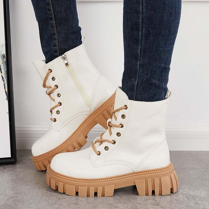 Non Slip Lug Sole Combat Boots Chunky Platform Ankle Booties