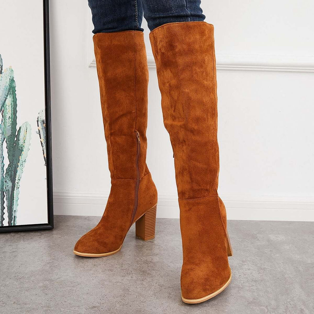 Western Cowgirl Knee High Boots Chunky Block Heel Riding Boots
