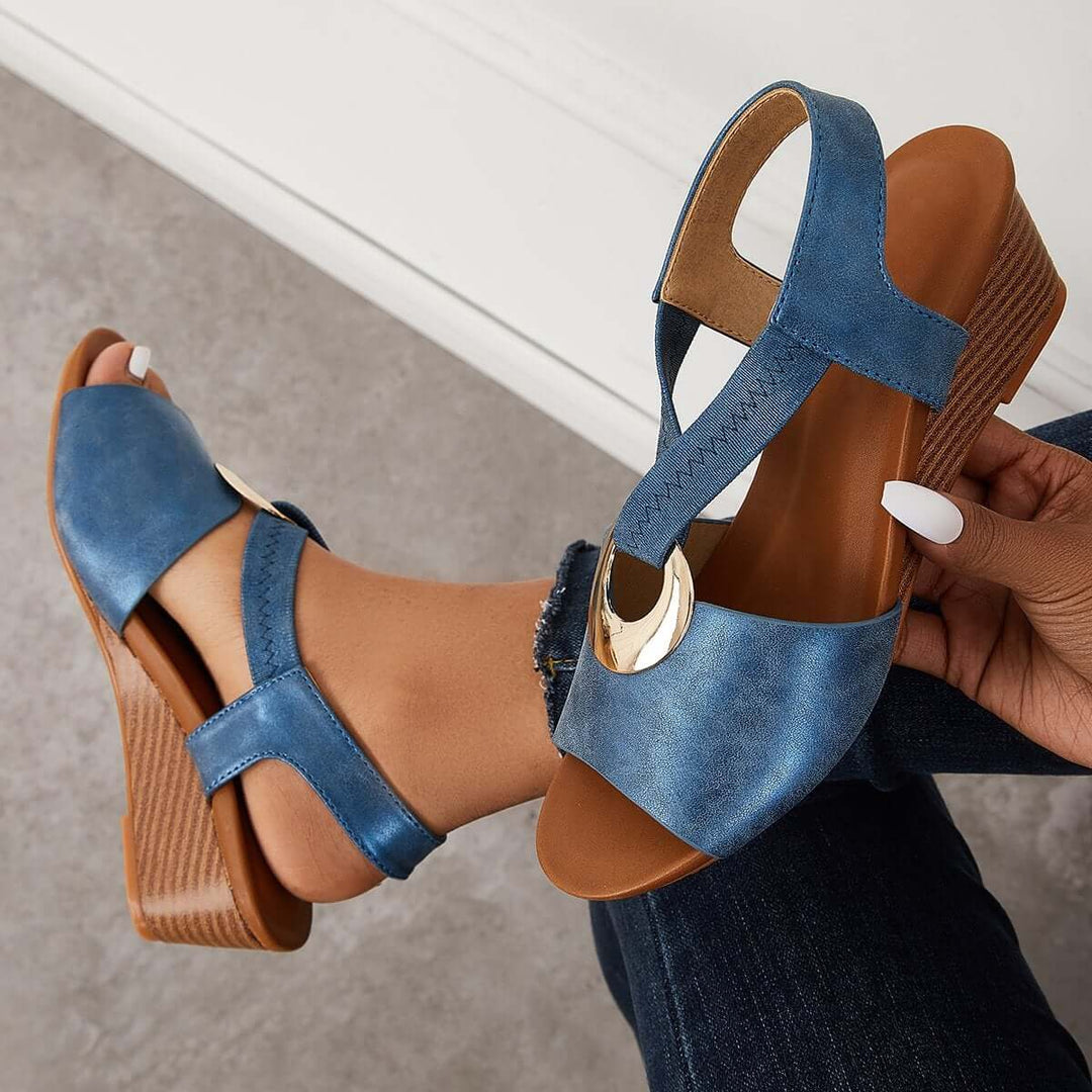 Casual Open Toe Stacked Heel Wedges Ankle Strap Sandals