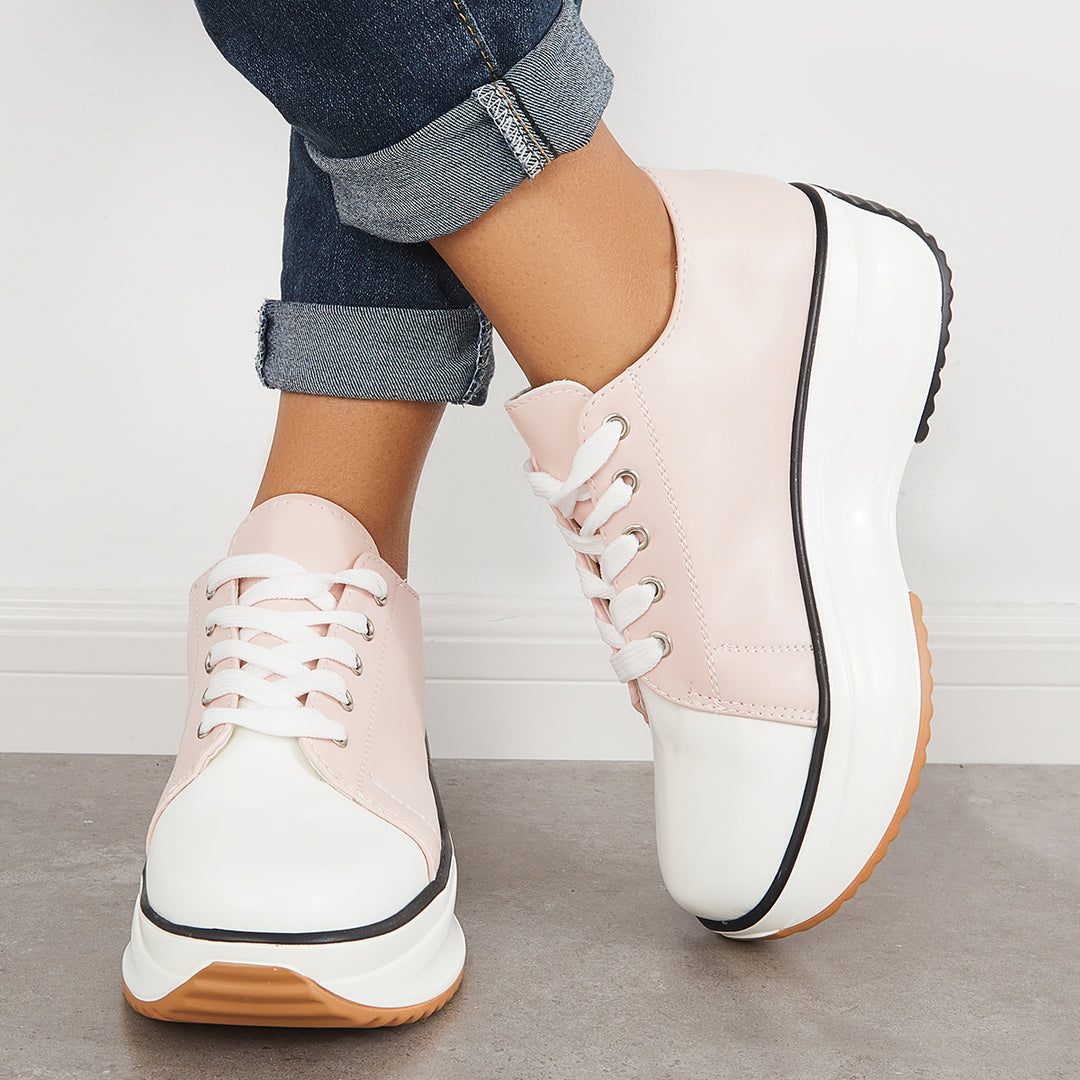 Platform Low Top Sneakers Lace Up Non Slip Running Shoes
