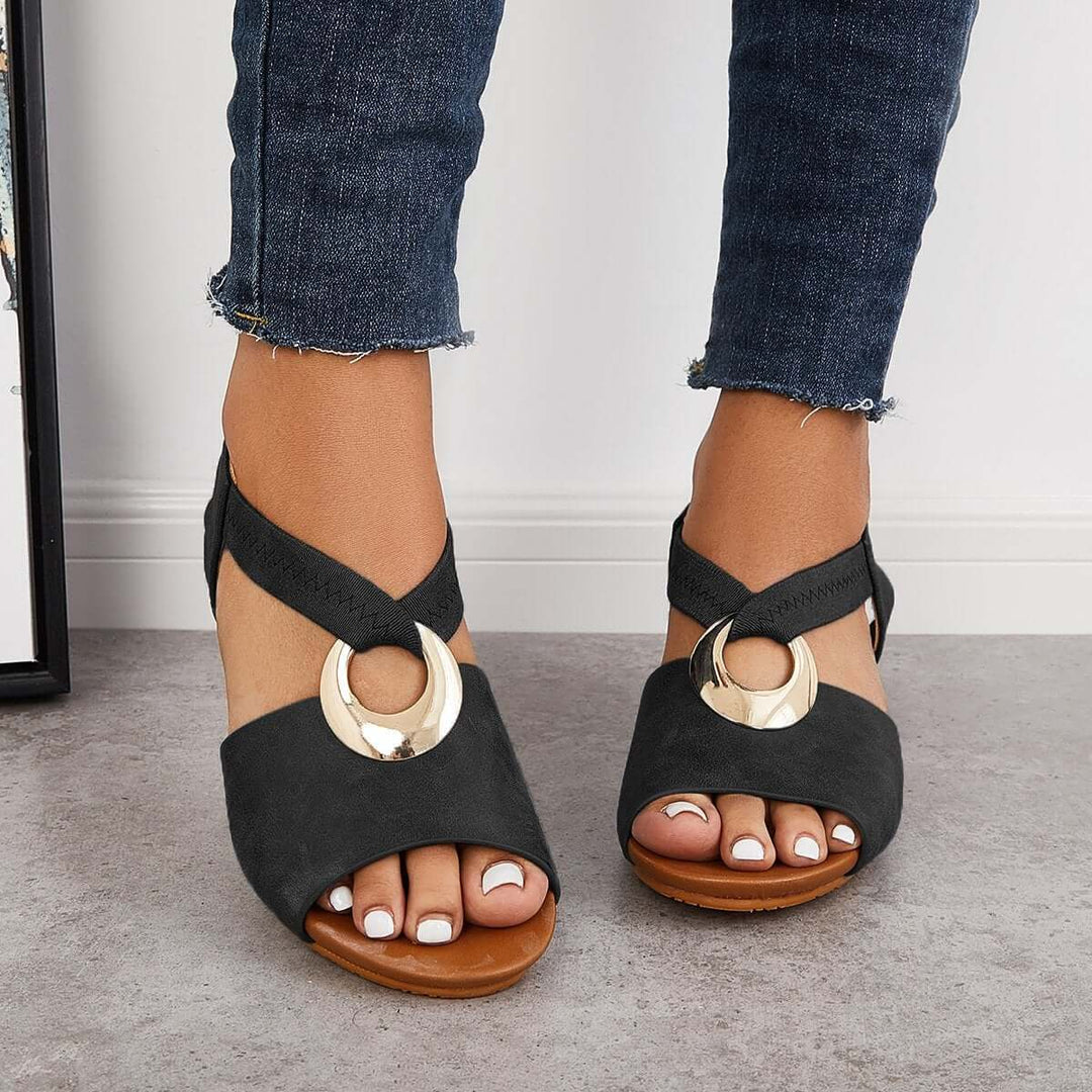 Casual Open Toe Stacked Heel Wedges Ankle Strap Sandals